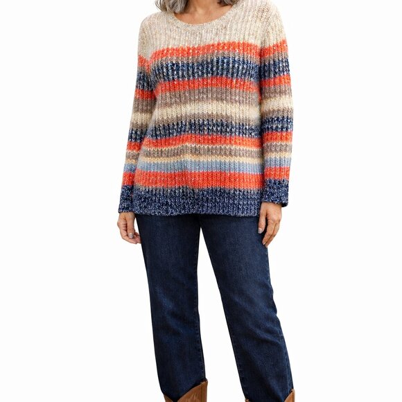 L.L. Bean Sweaters - LL Bean Cotton Knitt Ragged Striped Marled Crewneck Pullover Sweater sz L